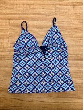 Old Navy Blue Purple Medallion Tankini Top Size M Adjustable Straps